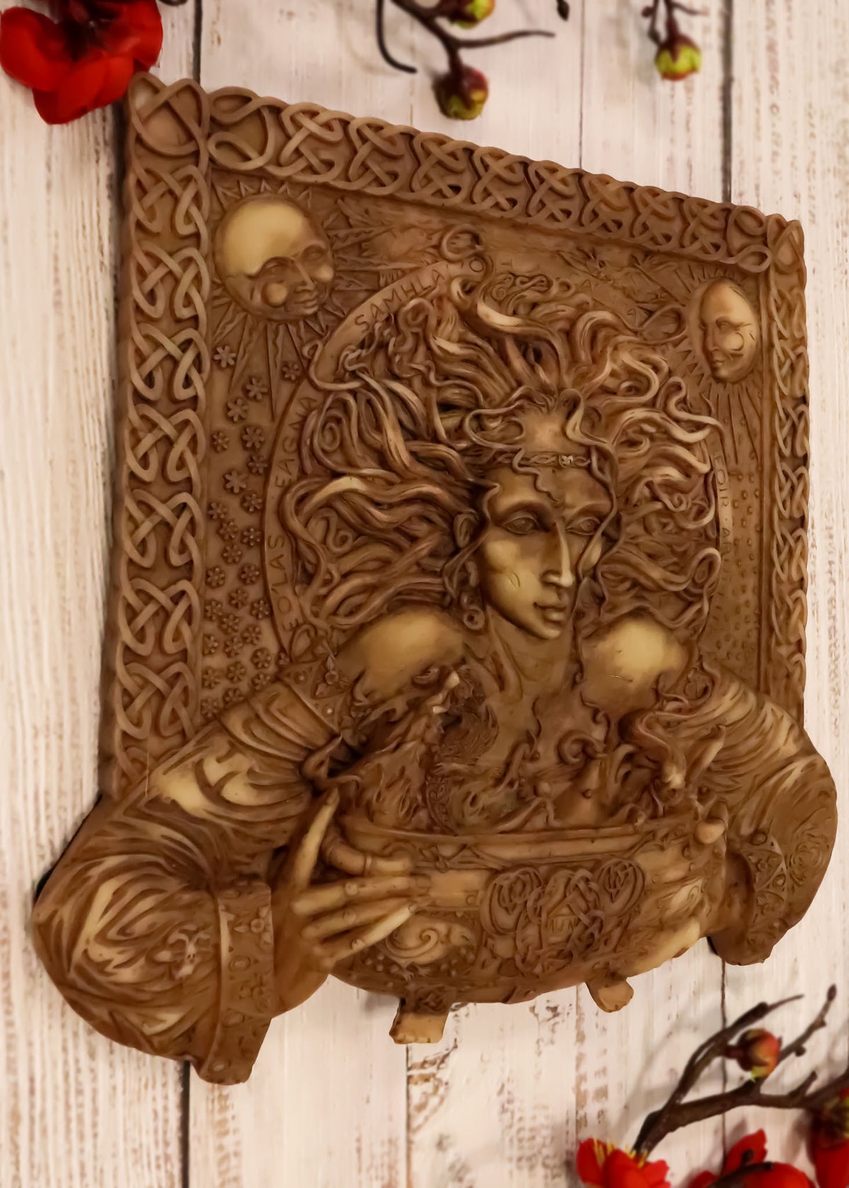 Ebros Goddess of Rebirth Cerridwen Magical Potions Cauldron Hanging Wall Plaque - Ebros Gift
