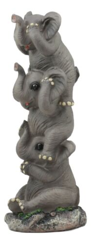 Ebros Pachyderm Friends Whimsical See Hear Speak No Evil Elephants Totem Statue - Ebros Gift
