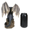 Large Medieval Sentry Abraxas Black Dragon Standing On Stump Rock Statue 9.25"H
