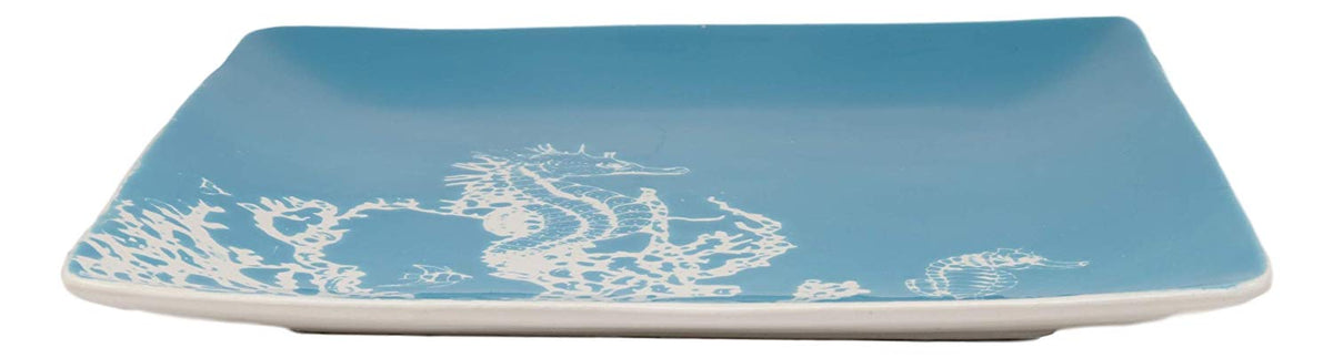 Ebros Nautical Seahorse By Corals Blue Large Dinner Plate Set of 2 Square 10.75"