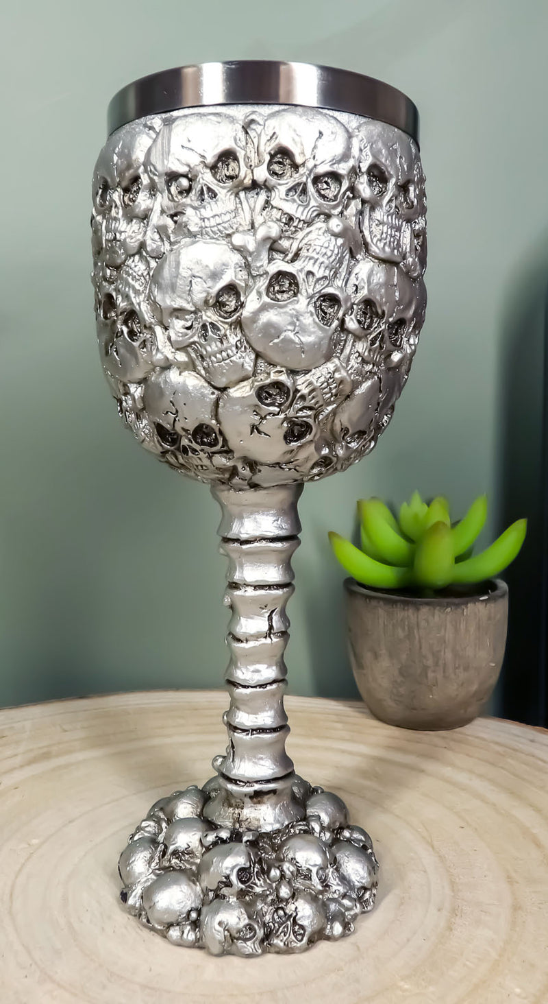 Gun Metal Silver Ossuary Skull Heaps Graveyard of Lost Souls Wine Goblet Chalice
