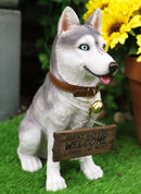 Ebros  Lifelike Pet Pal Siberian Husky Sled Dog Statue 13"H With Jingle Collar Sign