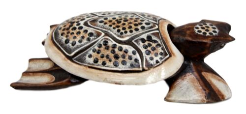 Balinese Wood Handicrafts Polkadot Shell Turtle Family Ashtray Box Figurine Set