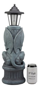 Ebros Gothic Gargoyle Statue with Solar LED Lantern Light Post 20" Tall Figurine