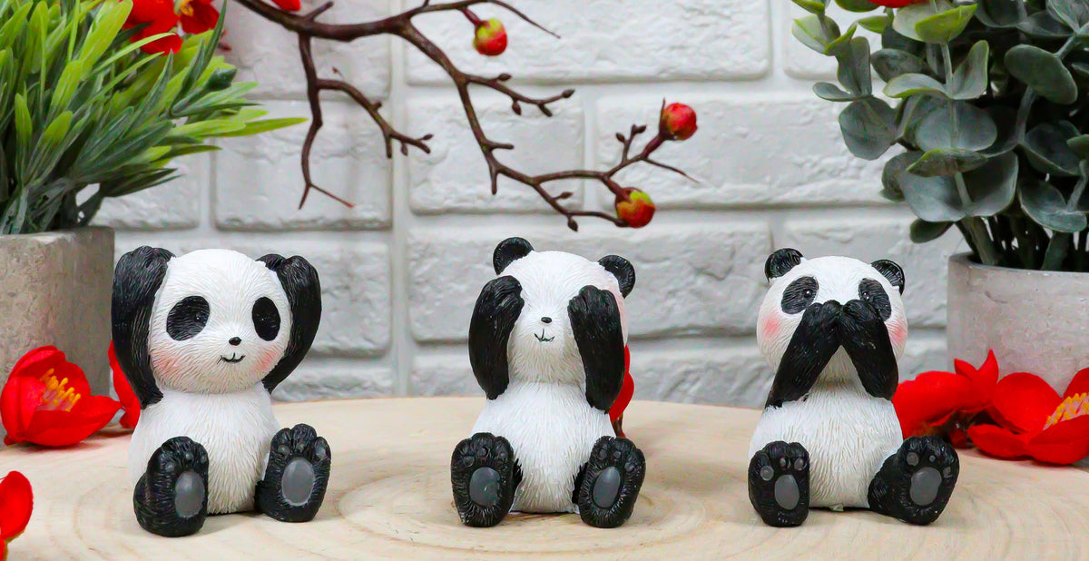 Ebros Whimsical See Hear Speak No Evil Giant Pandas Set of 3 Figurine 2"H