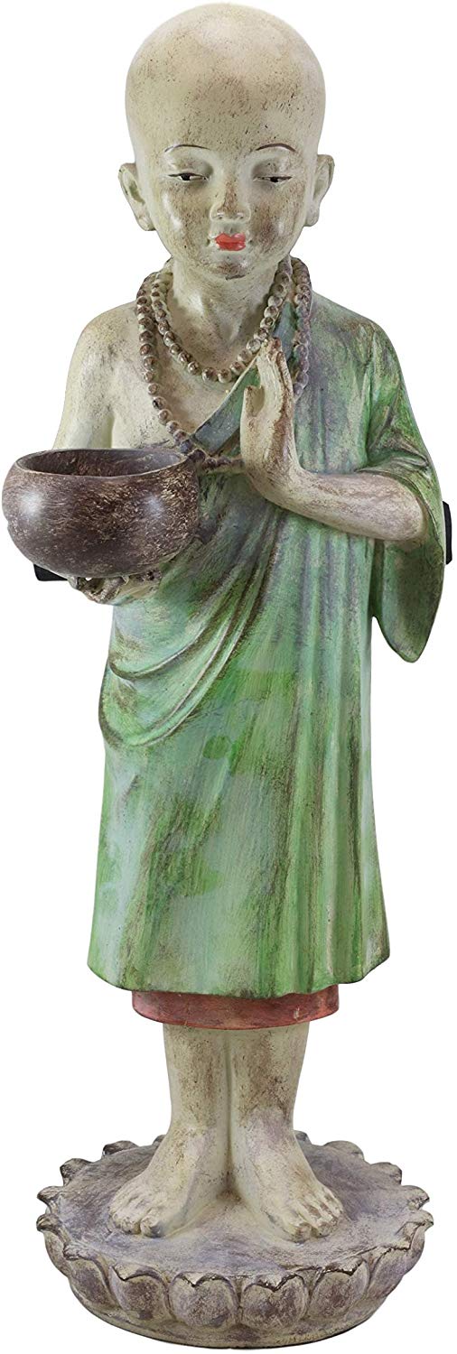 Ebros 24" Tall Jizo Buddha Monk Hand Greeting Pose Holding Bowl Bird Feeder Bath - Ebros Gift