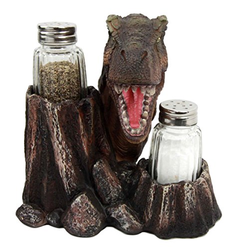 Ebros Prehistoric Dinosaur Tyrannosaurus Rex Head Salt Pepper Shakers Holder Figurine