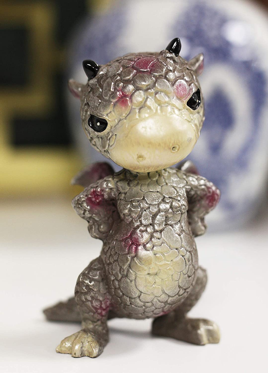Ebros Small Gray Sulky Wyrmling Baby Hatchling Dragon with Pink Spots Figurine