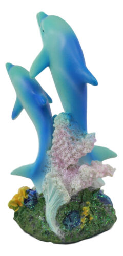 Sea World Nautical Two Bottlenose Dolphins Swimming By Coral Reefs Statue 5.5"H - Ebros Gift