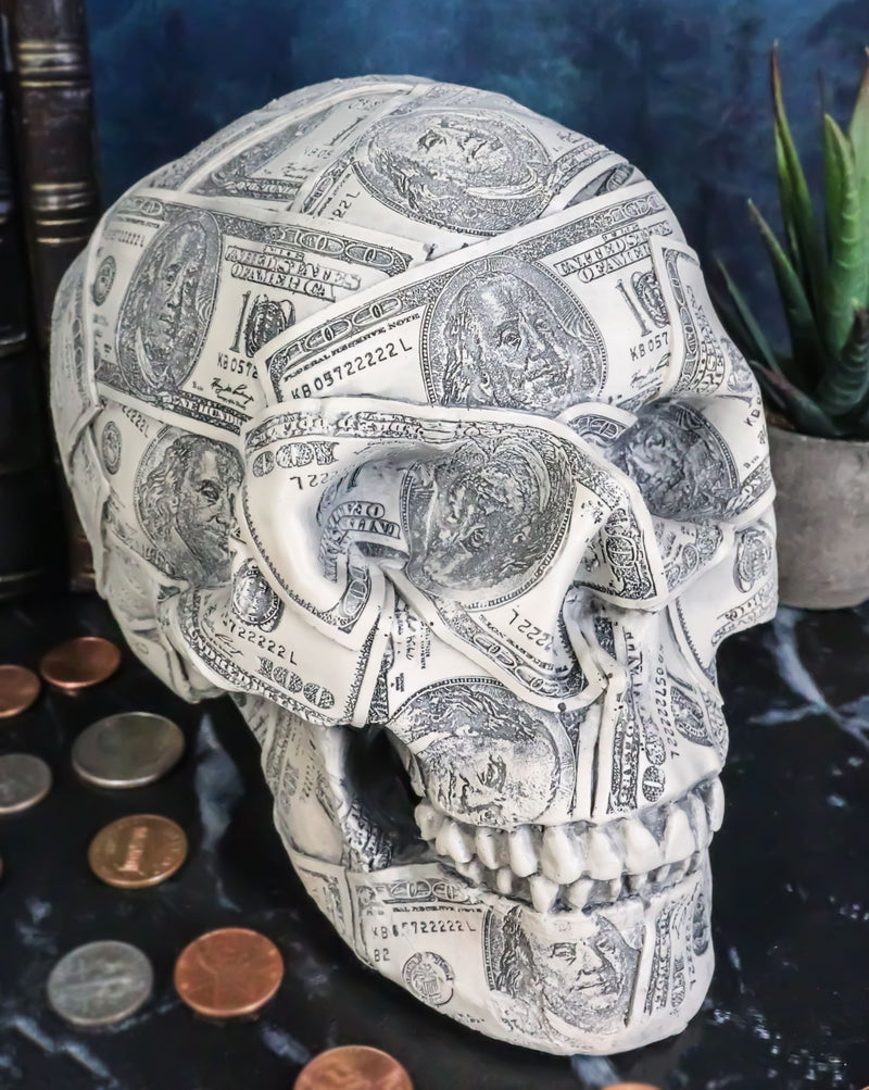 Fortune Lottery Benjamin Franklins Bank C-Note Money Bill Prints Skull Figurine