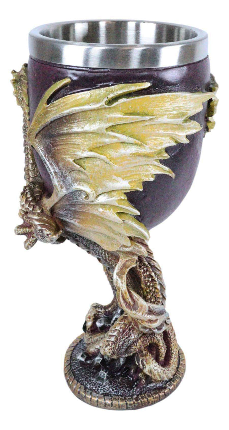 Maroon And Gold Medieval Dragon Wyvern Holding Egg Wine Goblet Chalice 5oz