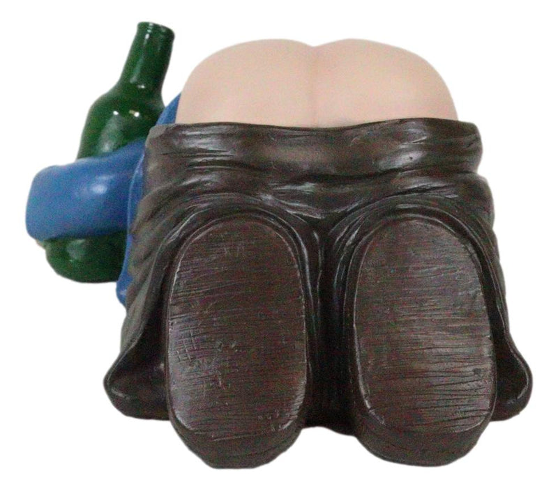 Mr Gnome Passed Out Drunk Bottom's Up Bare Buttocks Holding Booze Figurine