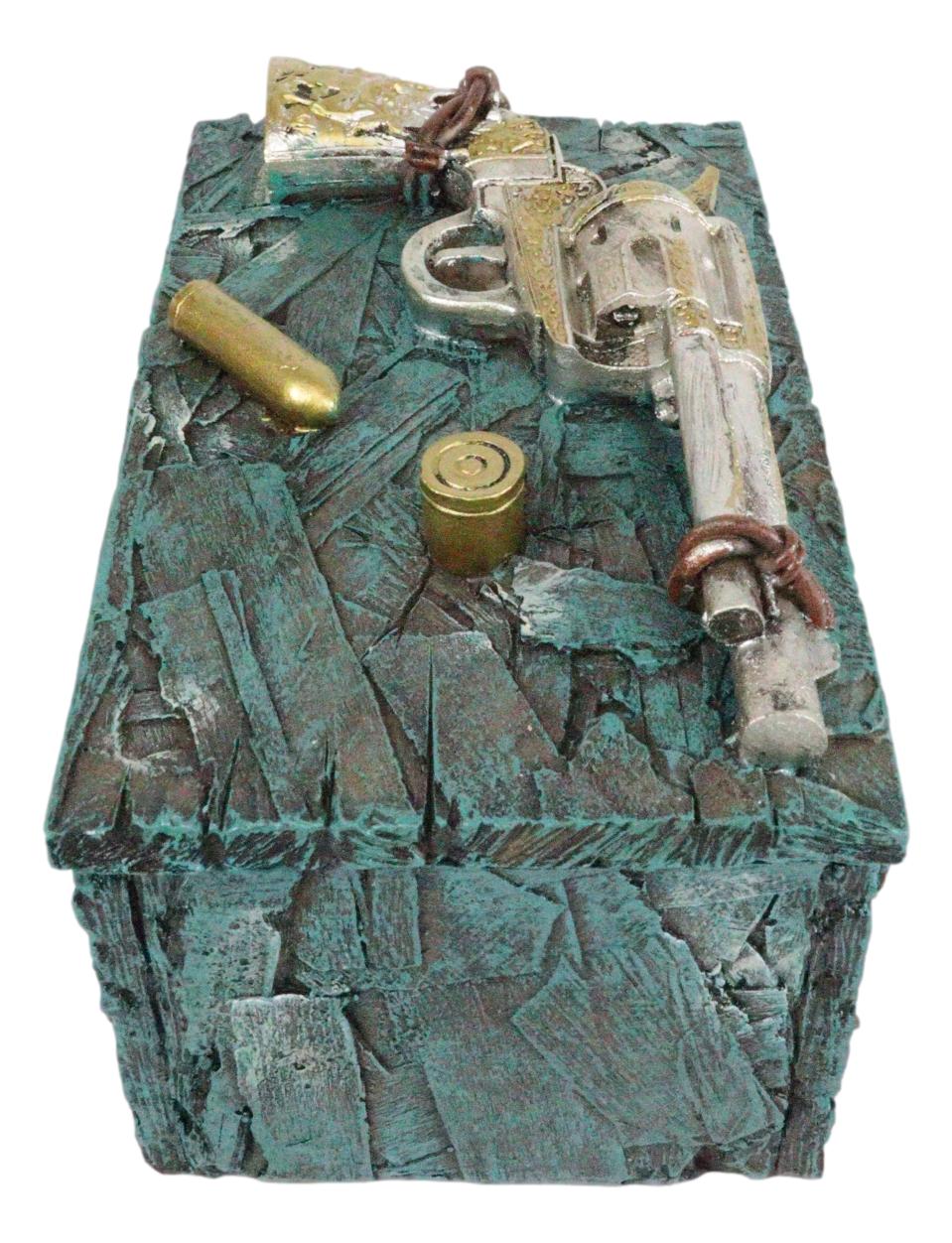 Ebros Westerm Rustic Cowboy Revolver Pistol Gun And Bullets Decorative Box Figurine