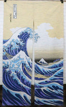 Japanese Noren Curtain Tapestry The Great Wave Off Kanagawa Mount Fuji Beige