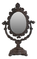 Cast Iron Rustic Vintage Heirloom Style Small Tabletop Oval Vanity Mirror Decor