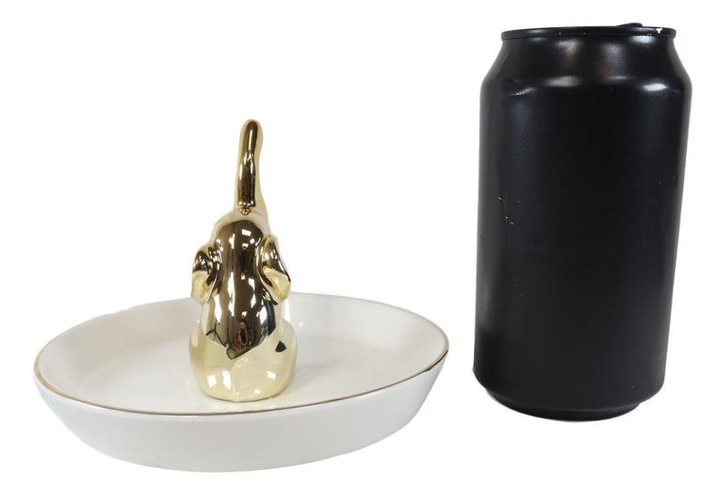 Ebros Gold Plated Elephant Ceramic Jewelry Holder Pachyderm Vanity Ring 5.25"D