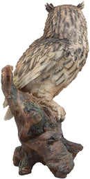Realistic Nature Wildlife Eurasian Eagle Owl Perching On Tree Statue 14.25"Tall
