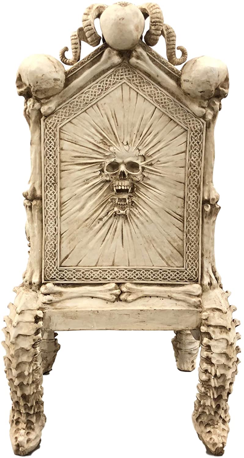 56"H Fantasy Underworld White Walker Skeleton Spines & Bones Skull Throne Chair