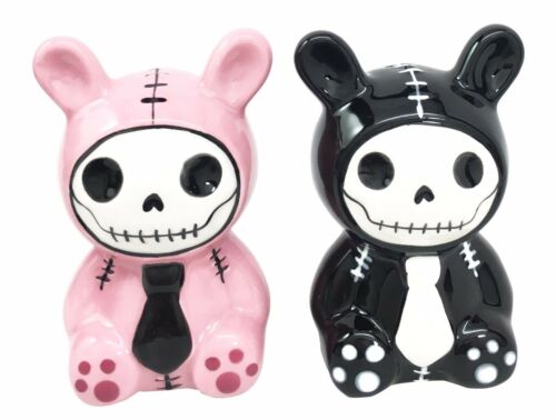 Ebros Furrybones Bunnie Rabbit Skeleton Monster Ceramic Salt Pepper Shakers Set