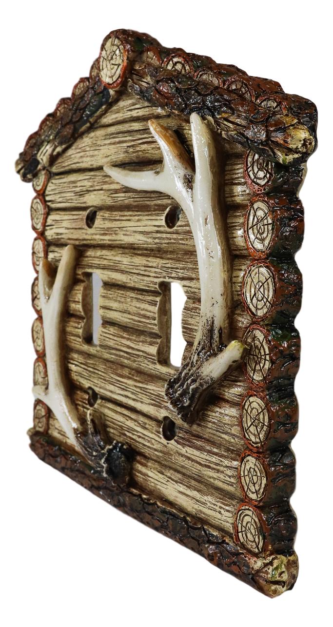Pack of 2 Rustic Log Cabin Deer Antlers Double Toggle Switch Wall Outlet Plate