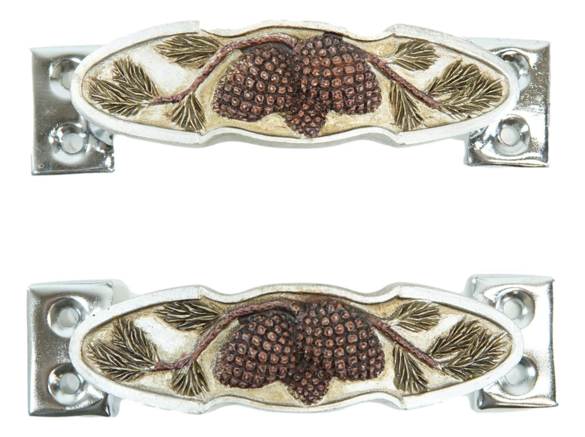Rustic Western Pinecones Sprig Branch Drawer Cabinet Furniture Bar Pulls 2-Pack - Ebros Gift