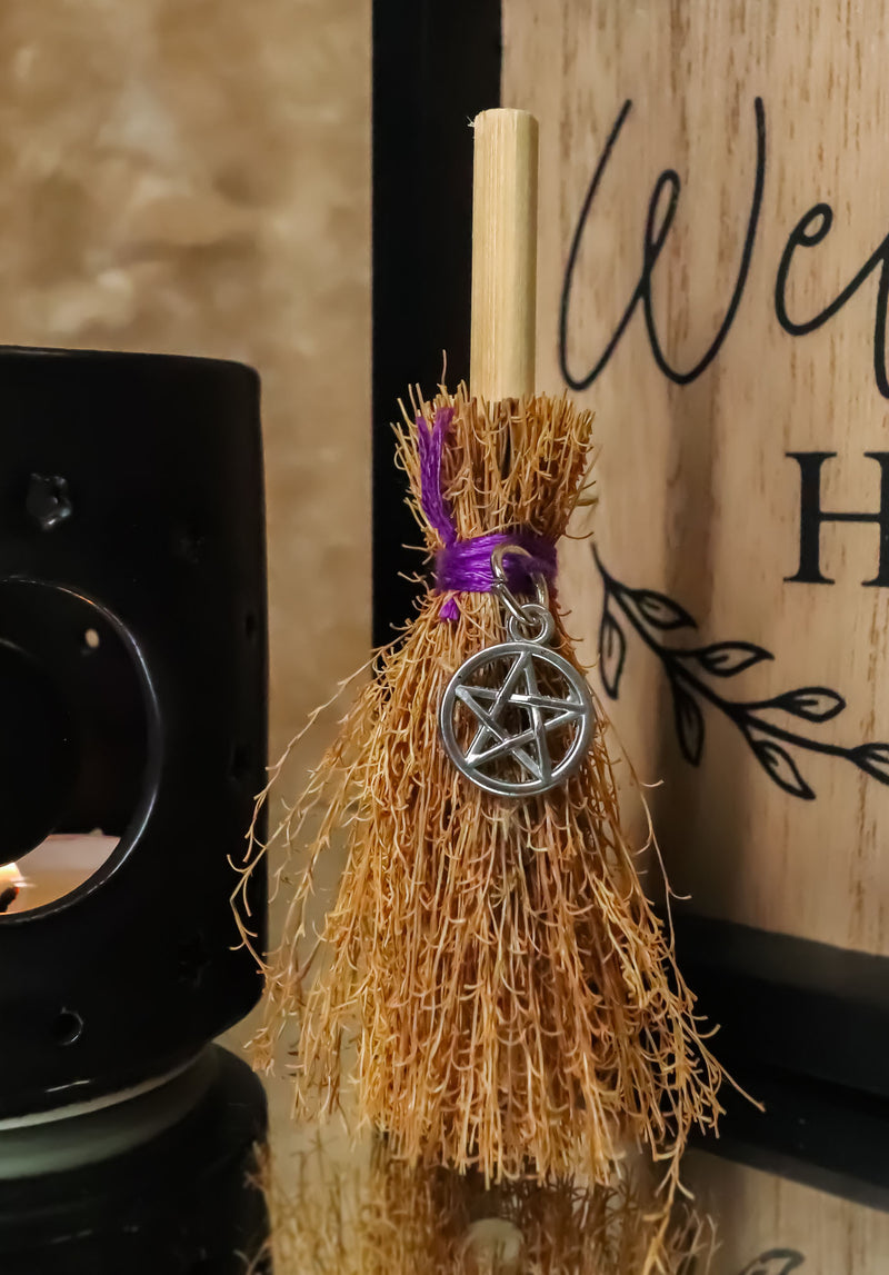 Wicca Occult Witch Broom Magick Broomstick With Pentagram Pendant Lucky Charm