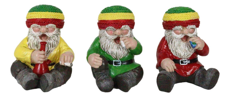 Whimsical Party All Day All Night Smoking Hippie Rasta Gnomes Figurines Set Of 3