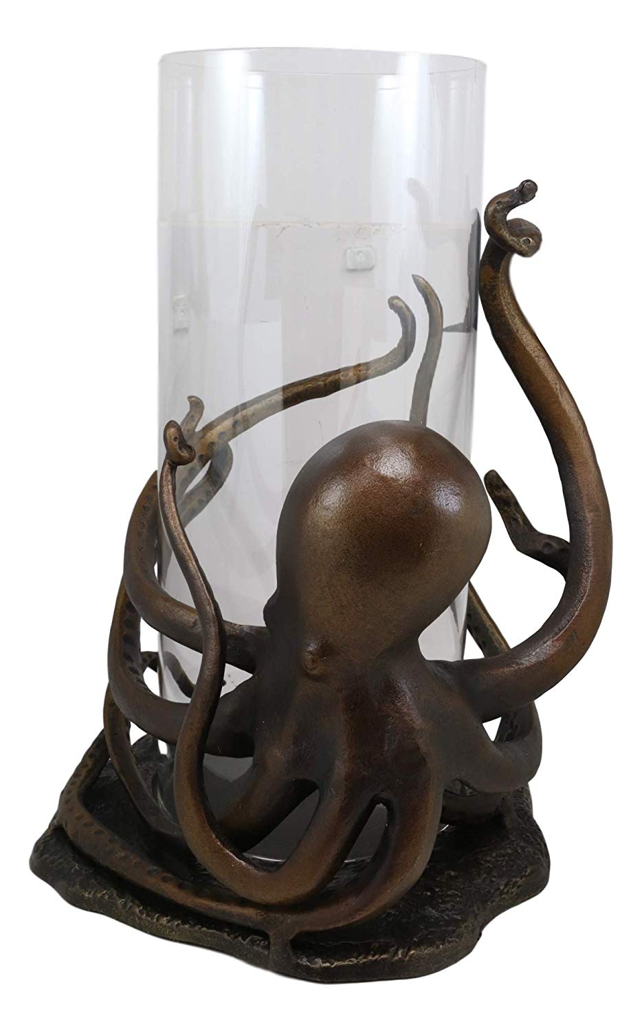 Aluminum Nautical Sea Octopus With Tentacle Legs Hurricane Candle Holder Statue