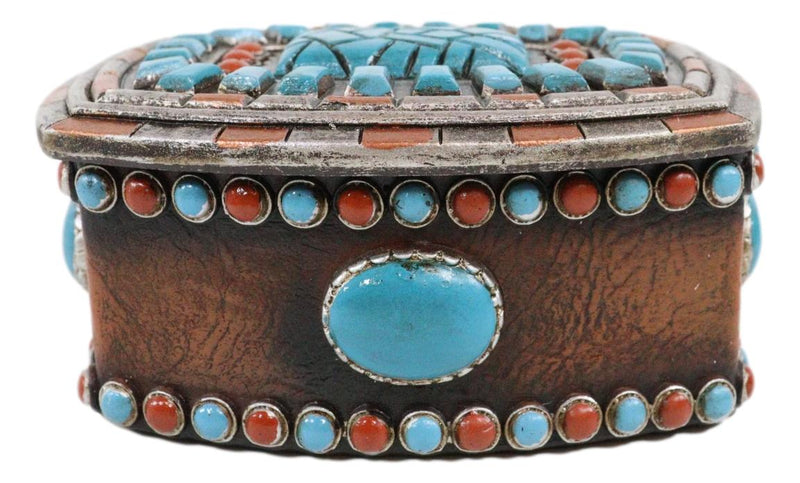 Southwest Boho Chic Navajo Vector Motif Turquoise Gems Decorative Jewelry Box