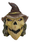 Halloween Creepy Scarecrow Straw Man Skull With Faux Leather Stitch Hat Figurine