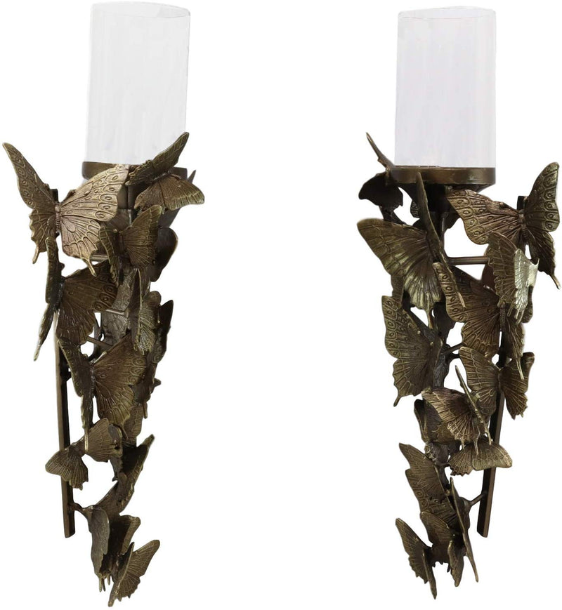 Set of 2 Flocking Butterfly Kisses Decorative Candle Holder Wall Sconce Plaques