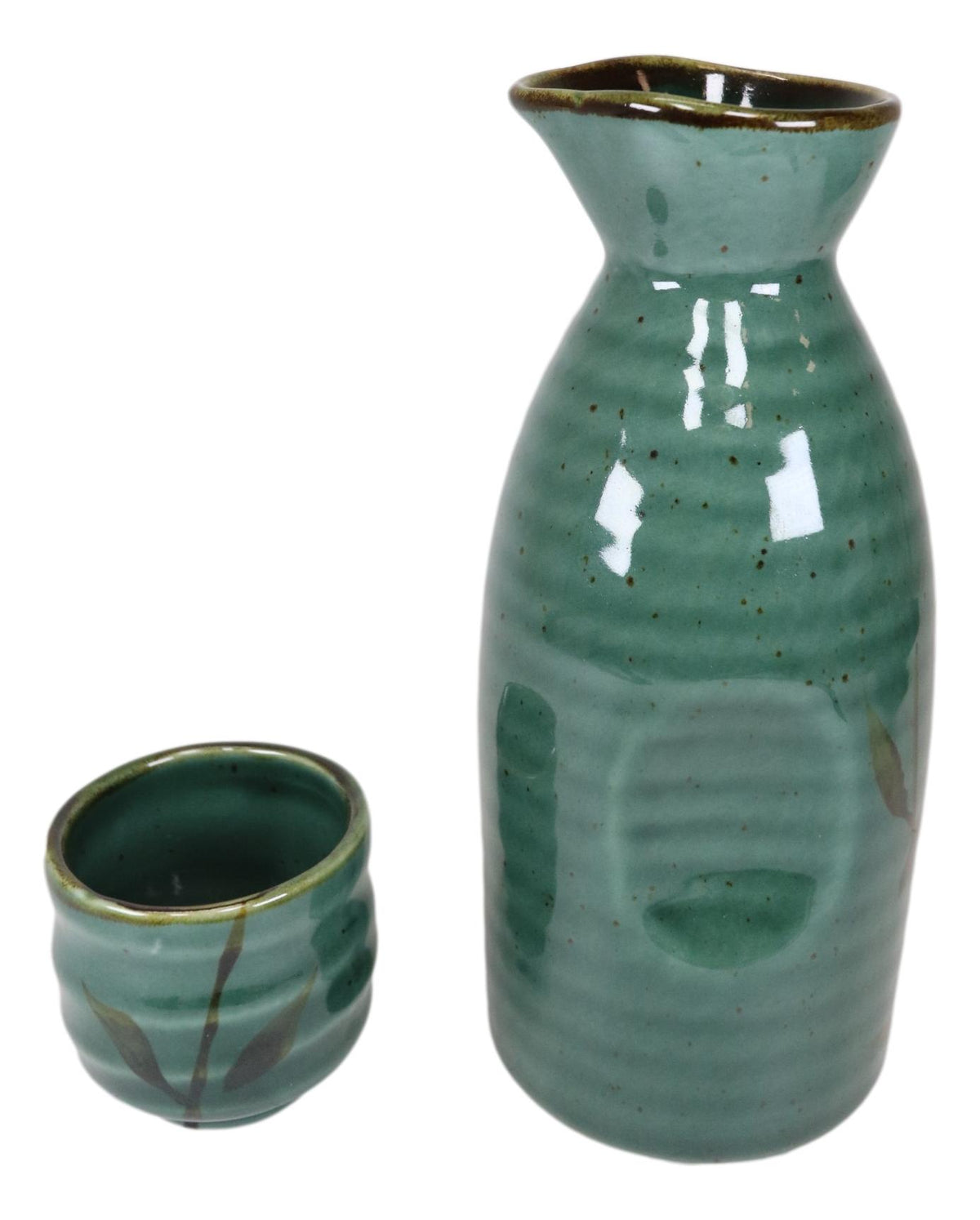 Ebros Japanese Design Porcelain Wetlands Reed Rice Wine Sake Flask With Four Cups Set - Ebros Gift