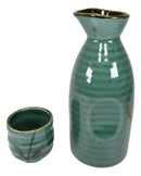 Ebros Japanese Design Porcelain Wetlands Reed Rice Wine Sake Flask With Four Cups Set