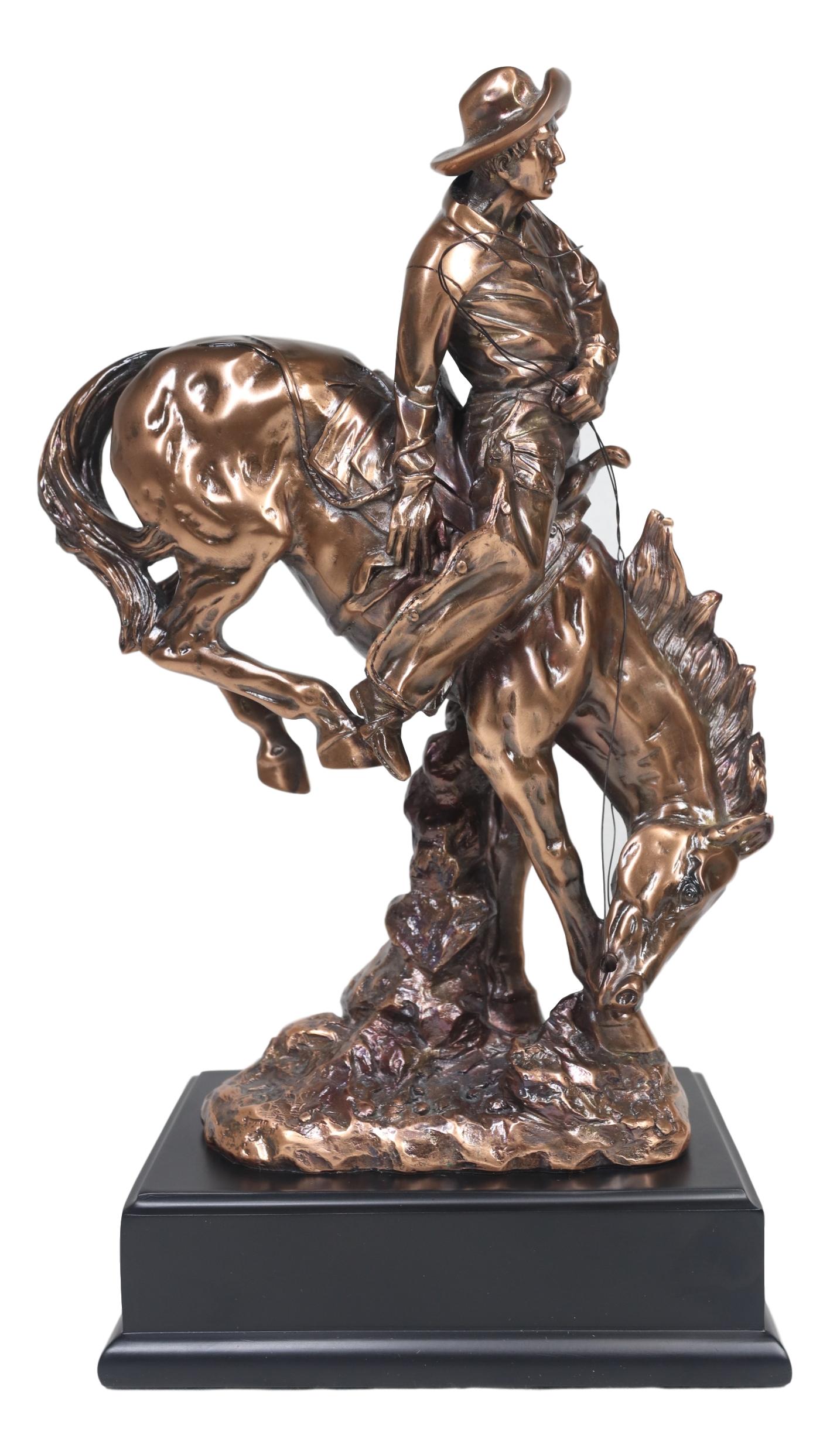 Large Rustic Western Rodeo Cowboy With Bucking Horse Statue With Black ...