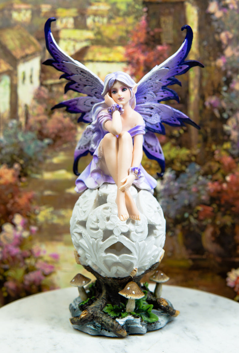 Ebros Goddess Amethyst Fairy Sitting On Filigree Orb Statue Night Light