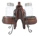 Country Western Cowboy Horse Saddle Silver Conchos Salt Pepper Shakers Holder