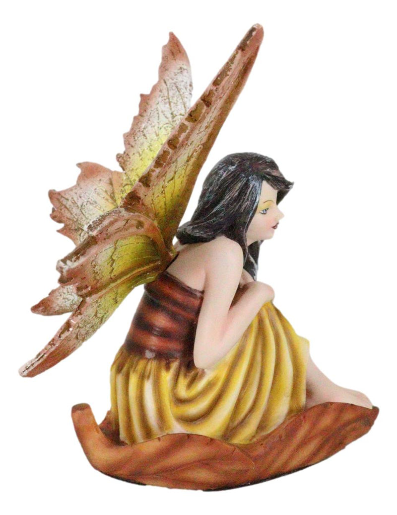 Ebros Gift Fall Fairy Figurine Red Oak Leaf Autumn Garden Faerie Fantasy Sculpture 5.5"H