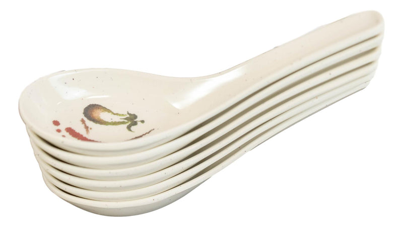 Pack of 6 Melamine Zen Swirl Eggplant Design Deep Chinese Asian Soup Spoons