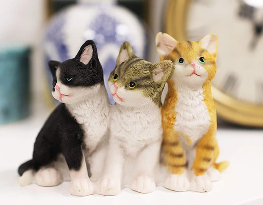 Ebros Lifelike Trio Shorthair Kittens Cats Sitting Side by Side Figurine 5" Long - Ebros Gift