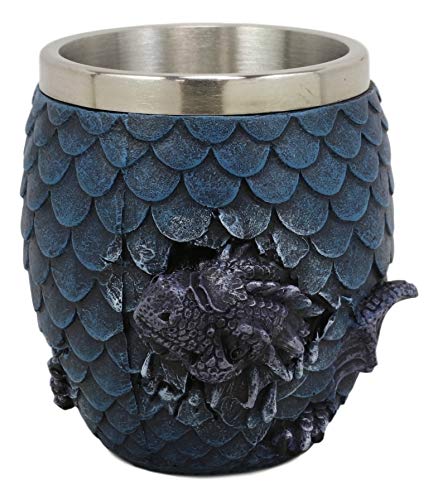 Ebros Medieval Khaleesi's Elemental Dragon Colorful Scale Egg With Hatching Wyrmling Small Coffee Tea Mug Cup 3.75" High Fantasy GOT Themed Dungeons And Dragons Drinking Cups (Water Blue)