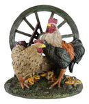 Ebros Rustic Country Rooster And Spotted Hen By Farm Wagon Wheel And Maize Figurine - Ebros Gift