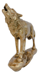 Full Moon Howling Alpha Gray Wolf Timberwolf Statue In Gold Patina Finish 9"H