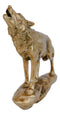 Full Moon Howling Alpha Gray Wolf Timberwolf Statue In Gold Patina Finish 9"H