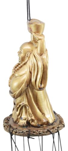 Feng Shui Lucky Buddha With Golden Nugget Wind Chime 23"Long Garden Patio Decor