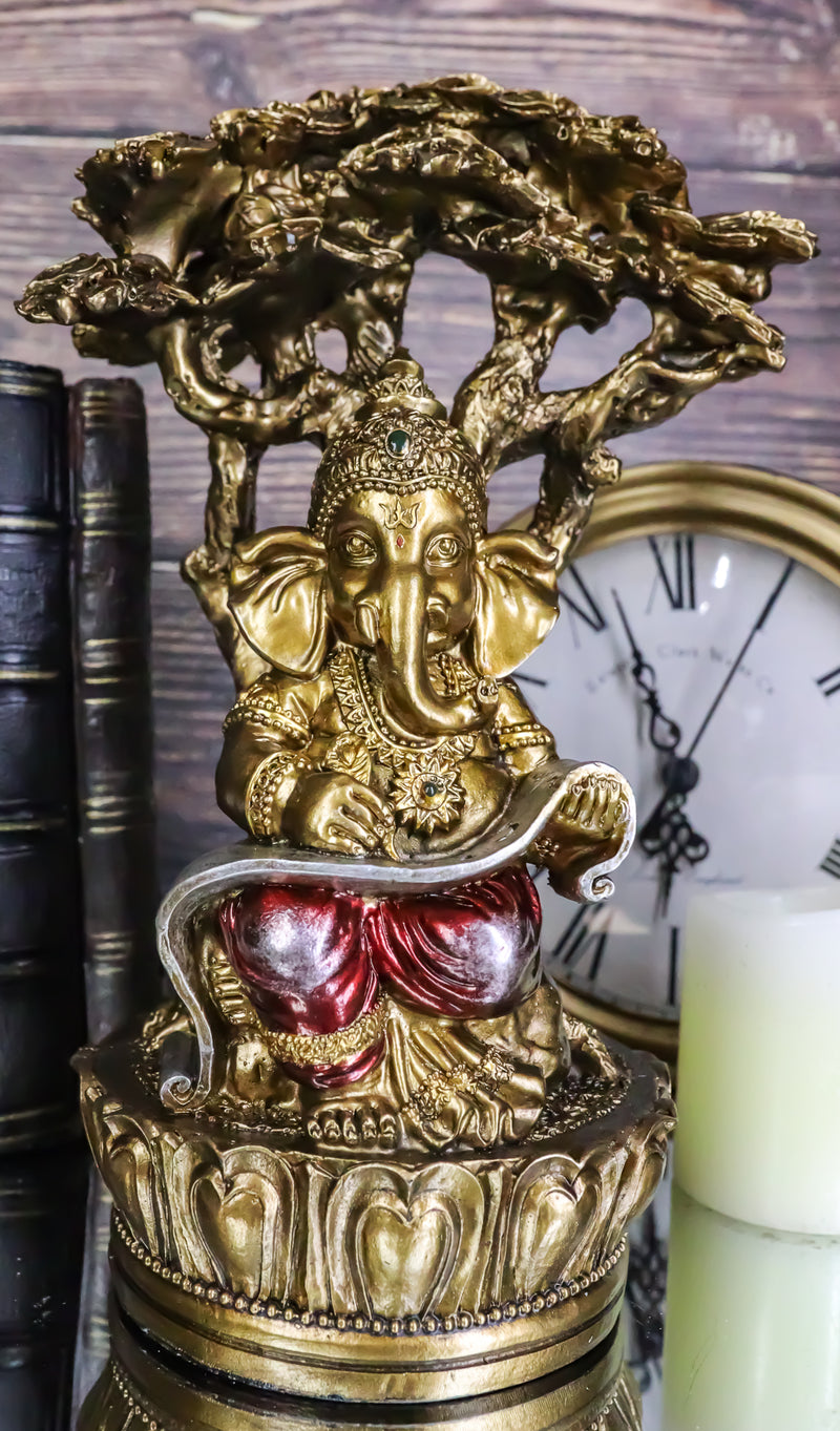 Vastu Hindu God Ganesha Writing Mahabharata Scrolls By Tree Of Life Figurine