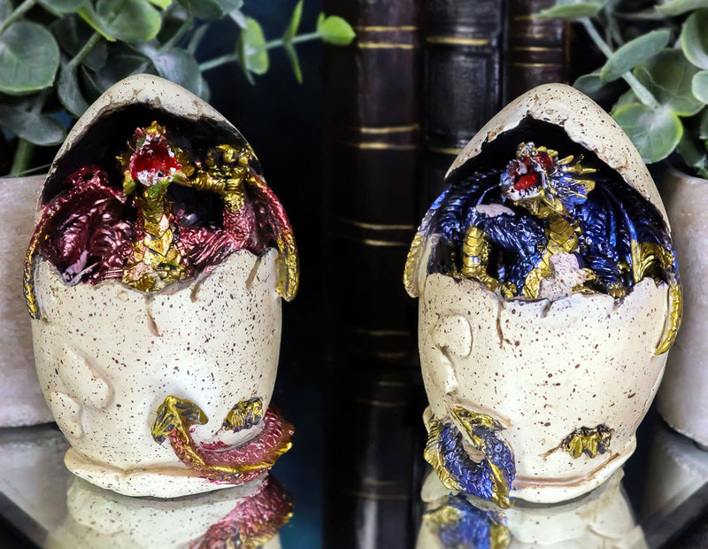 Ebros Colorful Red Blue Fantasy Egg Hatchling Baby Dragon Wyrmling Figurines Set of 2