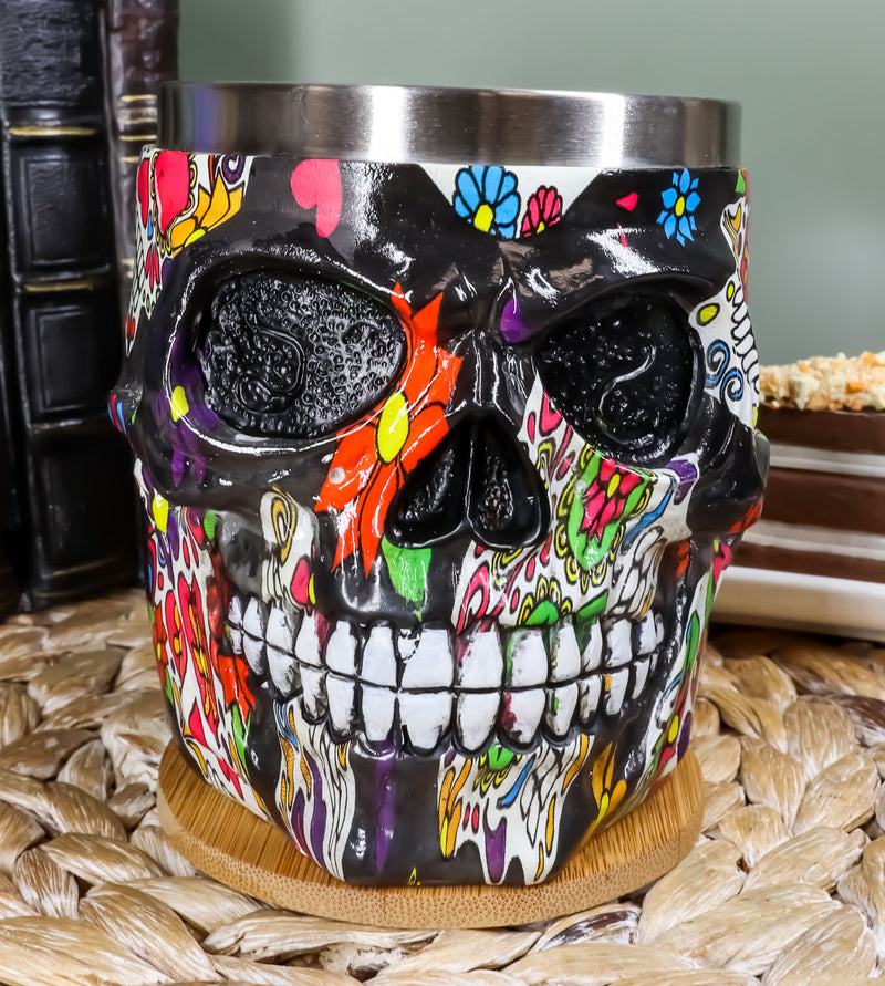 Ebros Black Day of The Dead Sugar Skull Coffee Mug 13Oz Novelty Tankard Cup