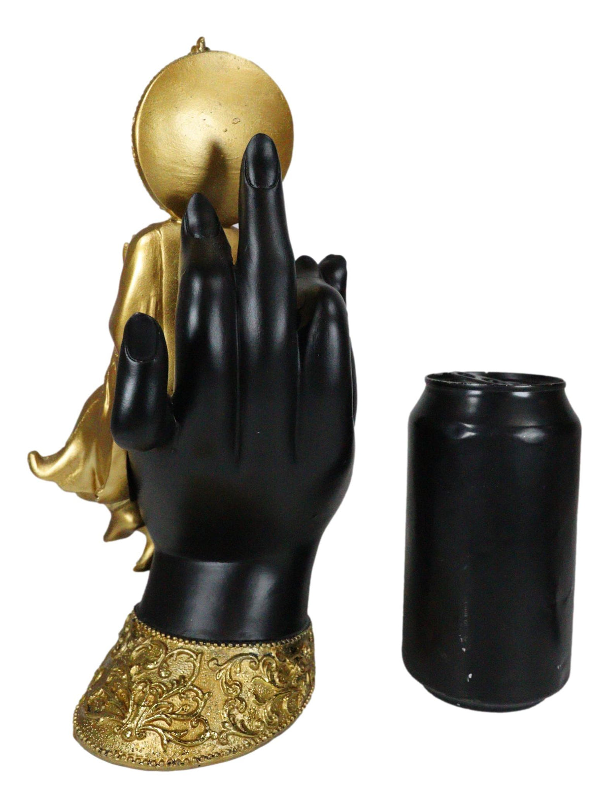 Feng Shui Golden Fire Buddha Gautama Meditating On Black Mudra Hand Figurine