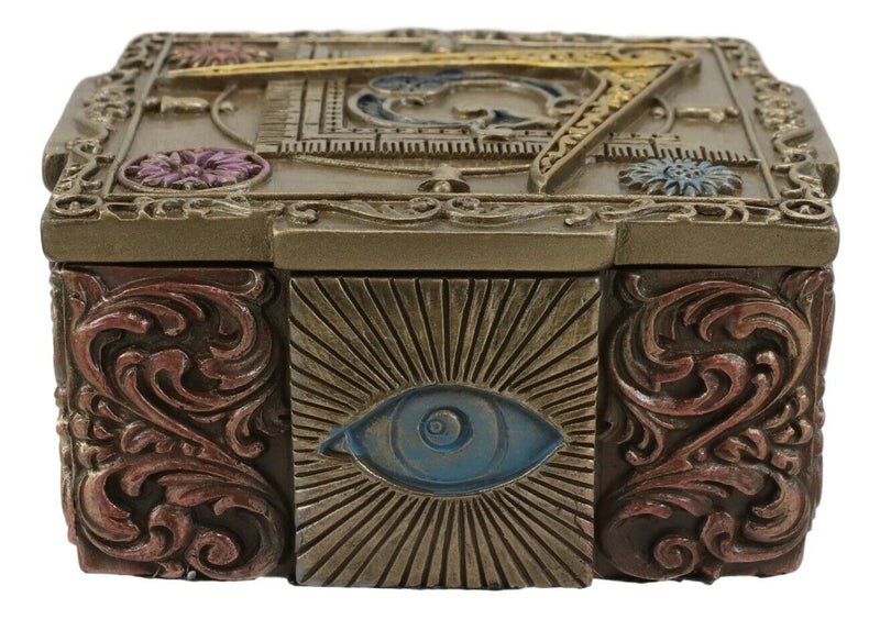 Ebros Stonemasons Masonic Small Decorative Box Jewelry Trinket 4" Long