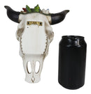 Set of 2 Southwestern Bull Cow Steer Skulls With Colorful Succulent Wall Decors